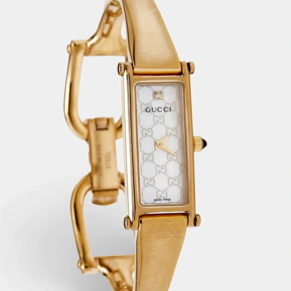 Vintage Gucci Watch gold tone watch white mother of pearl dainty bracelet watch - Picture 1 of 11